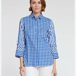Hinson wu Zoey 3/4 Sleeve Gingham/Stripe Combo Shirt size xxl
